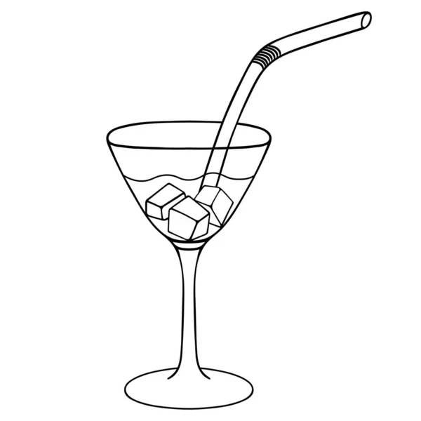 Martini Mit Eiswürfeln Skizze Vektor Stock Illustration Umriss Auf Einem — Stockvektor