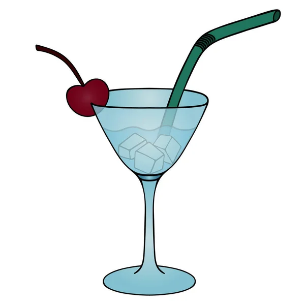 Cóctel Refrescante Martini Con Hielo Ilustración Vectorial Coloreada Fondo Blanco — Vector de stock