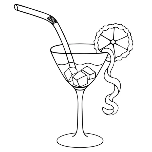 Refreshing Cocktail Martini Ice Cubes Sketch Vector Illustration Outline Isolated — Stock Vector