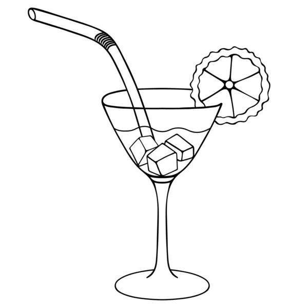 Martini Con Cubitos Hielo Una Rodaja Lima Boceto Vaso Con — Vector de stock