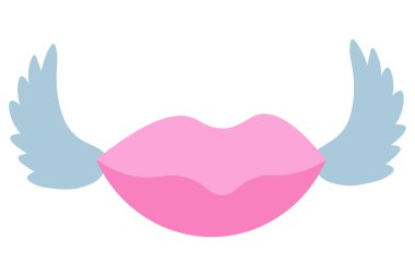 Hava öpücüğü. Kanatlar ve dudaklar. Baştan çıkarıcı bir ağız. Renkli vektör çizimi. İzole edilmiş beyaz arka plan. Boho tarzı. Reklam, afiş, poster, içerik, web tasarımı, baskı şablonu. Güzel iz. Pastel tonu.