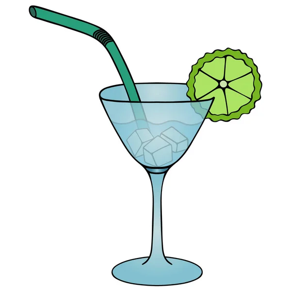 Martini Con Cubitos Hielo Una Rodaja Lima Cóctel Refrescante Ilustración — Vector de stock