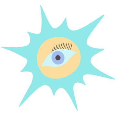 Eye and sun. Boho style. Colored vector illustration. Isolated white background. Magic symbol of clairvoyance. All-seeing eye. Ultra-violet rays. Heavenly body. Idea for web design, sticker. Day star. Pastel tone. Travel mood. Weather forecast. clipart