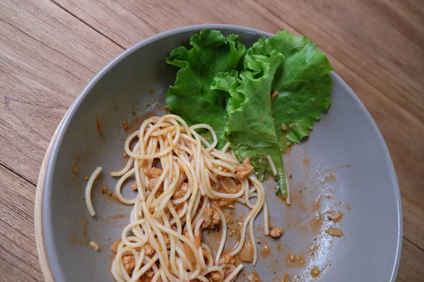 Spaghetti with tomato sauce, cafe — Stock Photo, Image