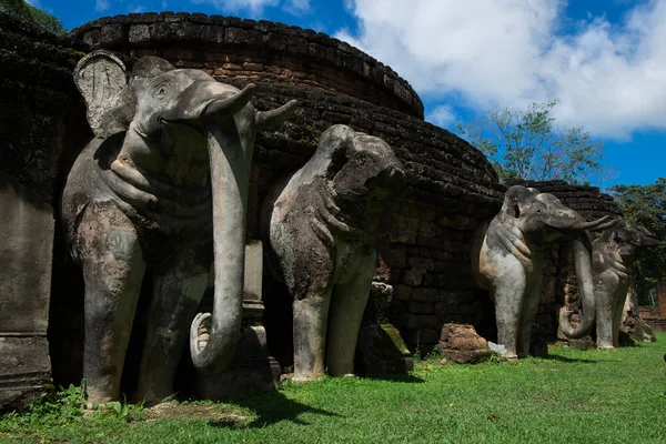 Stone Elephant Statues Base of Stupa at \