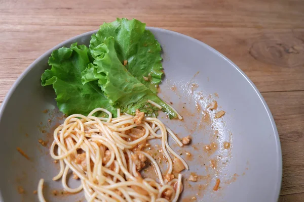 Spaghetti with tomato sauce, cafe — Stock Photo, Image