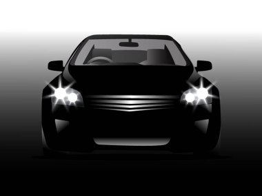 karanlıkta gerçekçi araba ön görünümü, Siyah araba silueti