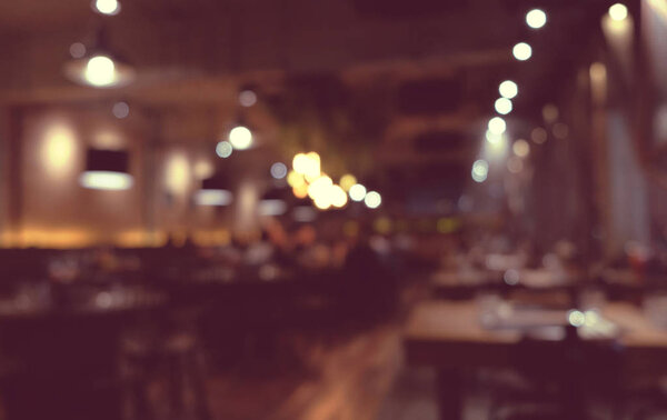 Coffee shop blur background with bokeh light with vintage filter