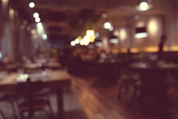 Coffee shop blur background with bokeh light with vintage filter