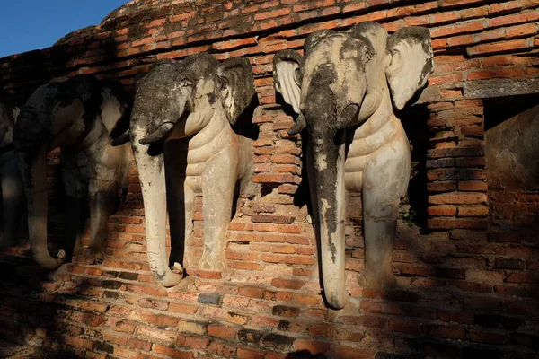 Wat Chang Lom (etrafında fil heykelleri) Sukhothai tarihi PA — Stok fotoğraf