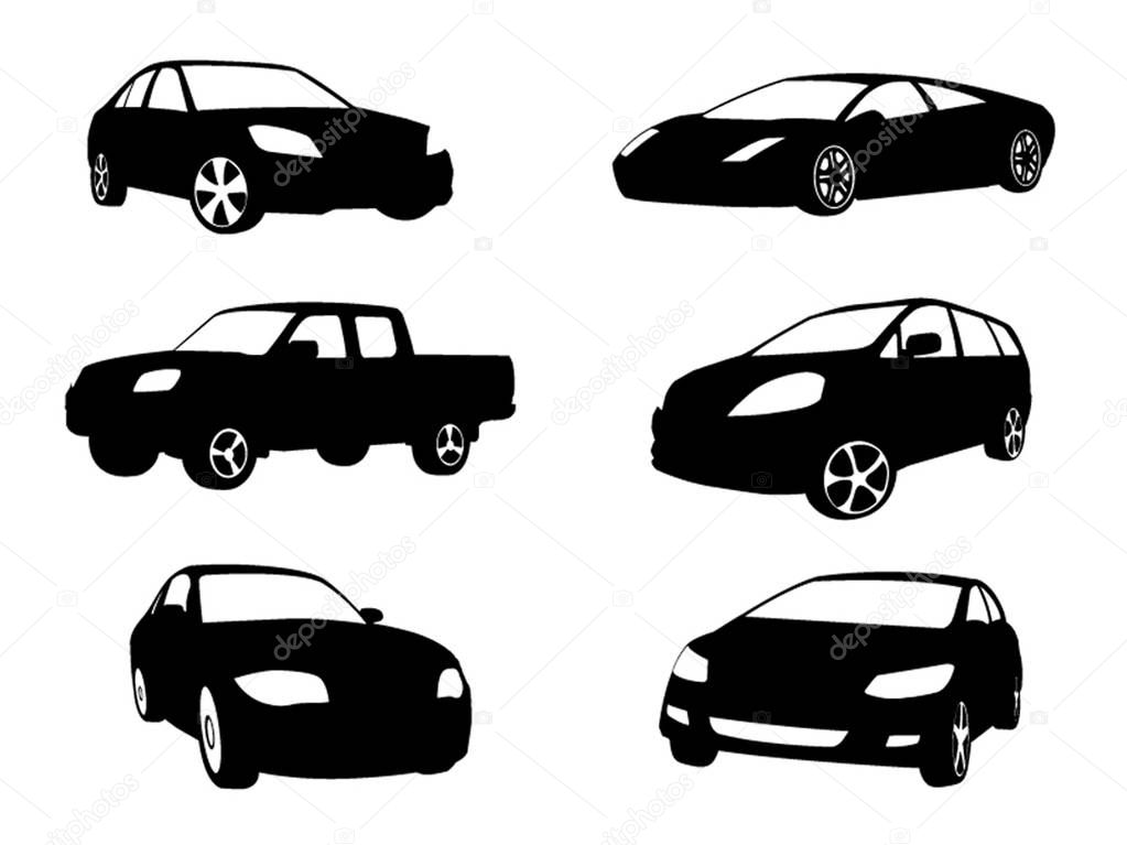 Sets of silhouette cars vehicle icon in isolated white backgroun