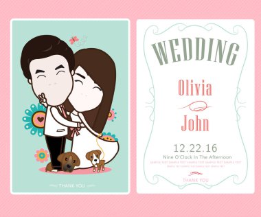 Bride and groom and flower beautiful, wedding card vector