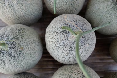 Taze yeşil büyük kavunlar markette, bir sürü kavun. büyük g