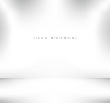 İmaj ve reklam için ışıkları olan boş galeri duvarı. Stüdyo vitrin odası arka planı, boş alan ürünlerinizi göstermek için kullanılabilir. Resim Vektörü EPS 10