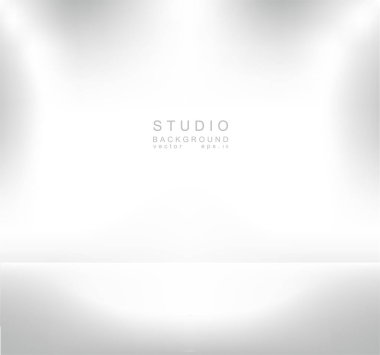 İmaj ve reklam için ışıkları olan boş galeri duvarı. Stüdyo vitrin odası arka planı, boş alan ürünlerinizi göstermek için kullanılabilir. Resim Vektörü EPS 10