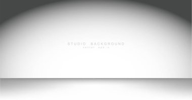 İmaj ve reklam için ışıkları olan boş galeri duvarı. Stüdyo vitrin odası arka planı, boş alan ürünlerinizi göstermek için kullanılabilir. Resim Vektörü EPS 10