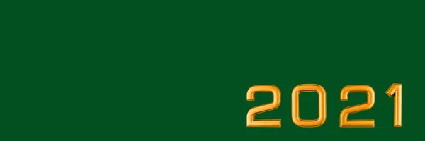 Happy new year 2021. Numbers 2021 with a gold texture, on an isolated green background. New years holiday concept, copyspace, banner — Stock Photo, Image