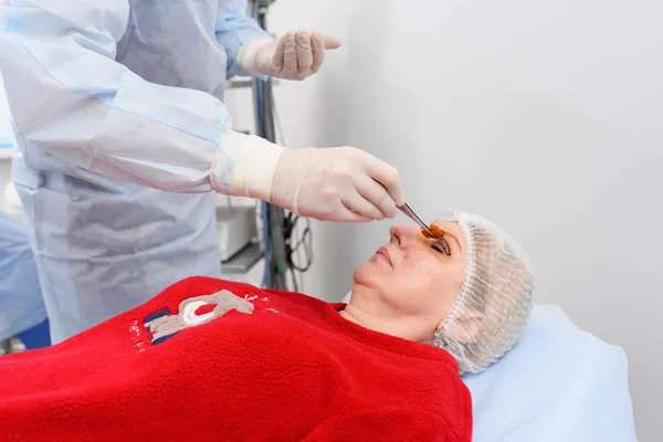 Blepharoplasty, plastic surgery operation for correcting defects, deformities, and disfigurations of the eyelids, and for aesthetically modifying the eye region of the face. in medical clinic