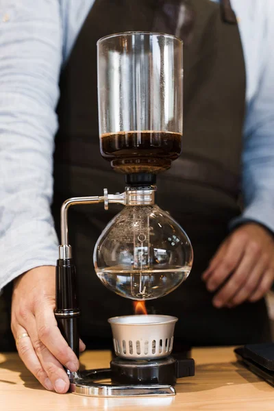 Caffè Birra Dispositivo Syphon Sifone Vicino Sta Riscaldando Col Fuoco — Foto Stock