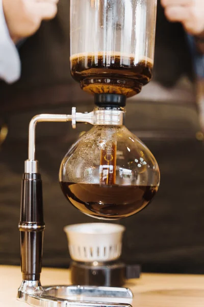 Siphon Café Close Chauffe Sur Feu Café Brassage Avec Aide — Photo