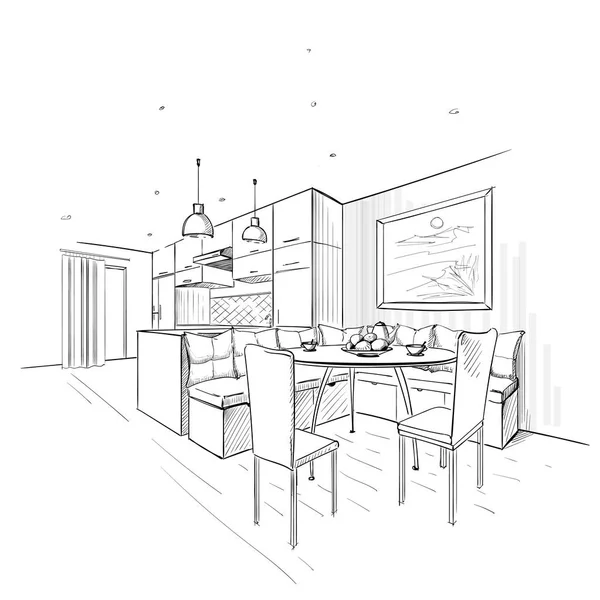 Interior Design Hand Drawn Sketch — Stock Vector