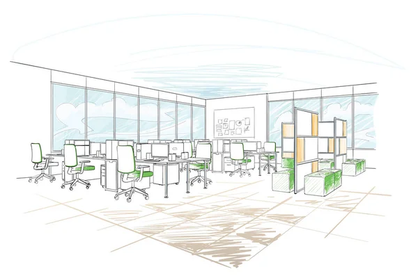 Illustration Des Freiraums Inneren Modernes Büro — Stockvektor