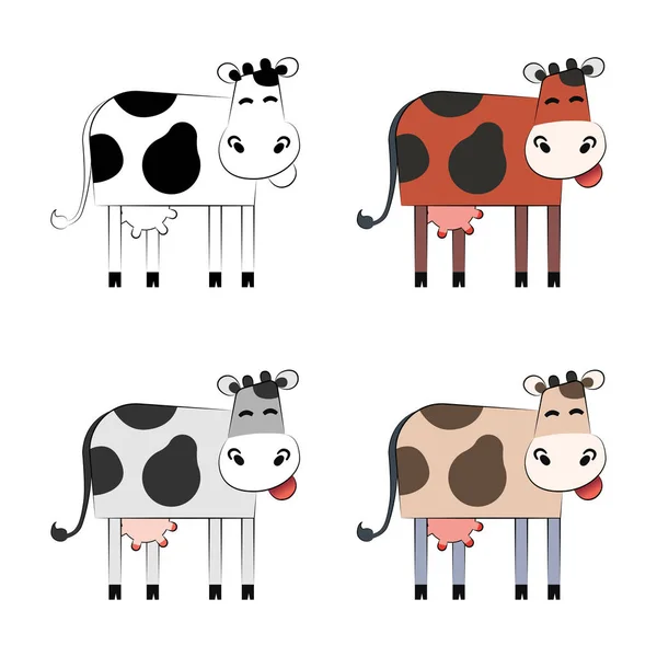 Χαριτωμένα Κινούμενα Σχέδια Αγελάδα Σετ — Διανυσματικό Αρχείο