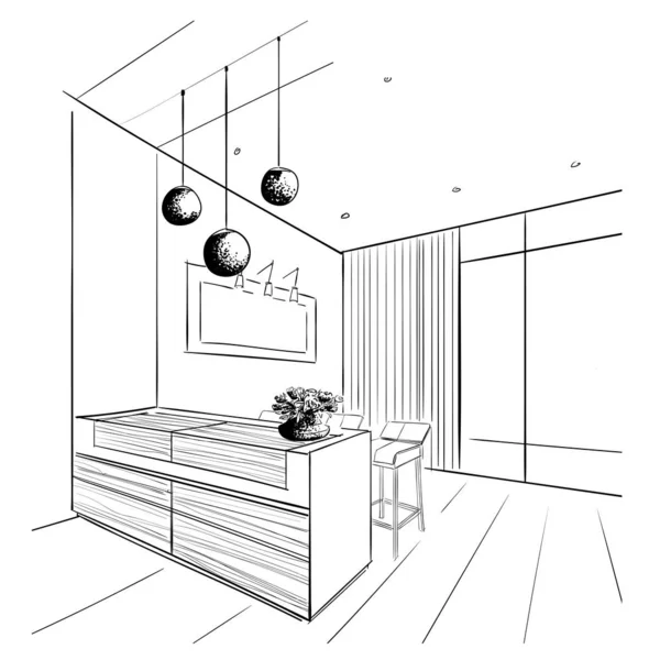 Living room interior sketch. — Stock Vector