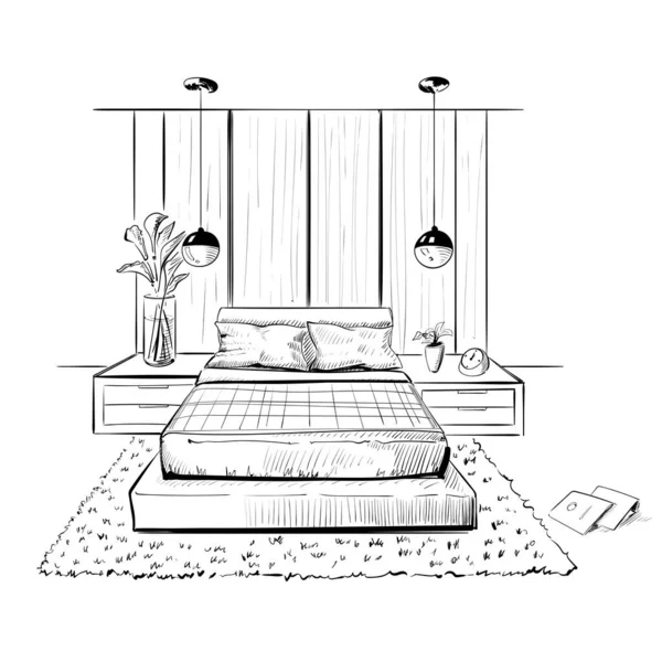 A letto. Illustrazione schizzo interno . — Vettoriale Stock