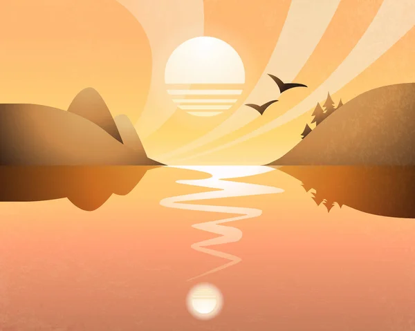 Sunrise on lake. — Stock Vector