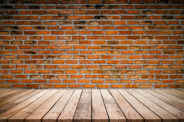 Old Wood Plank Abstract Old Brick Wall Background Product Display — Stock Photo, Image