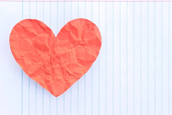 Κόκκινη Καρδιά Λευκή Φόδρα Φύλλο Του Σημειωματάριου Notepad — Φωτογραφία Αρχείου