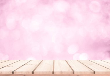 pembe parlak bokeh soyut arka plan ve ahşap döşeme zemin 