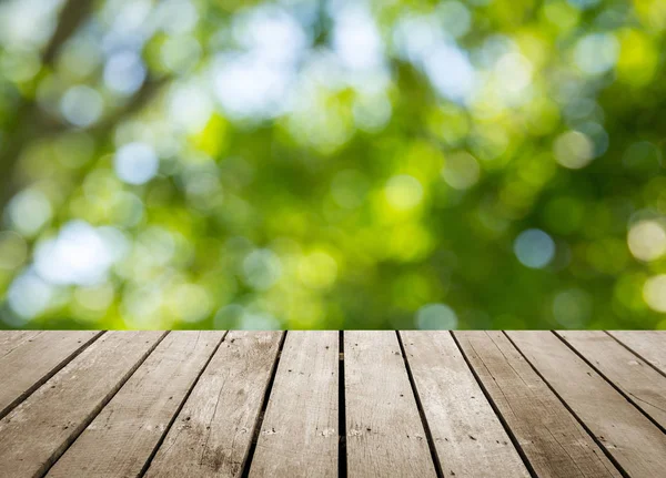 Viejos Tablones Madera Con Fondo Abstracto Bokeh Verde Natural — Foto de Stock