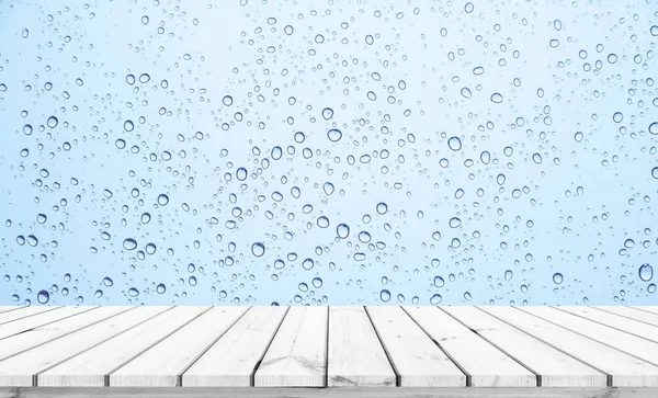 Wooden Planks Water Drops Glass Rain Drops — Stock Photo, Image