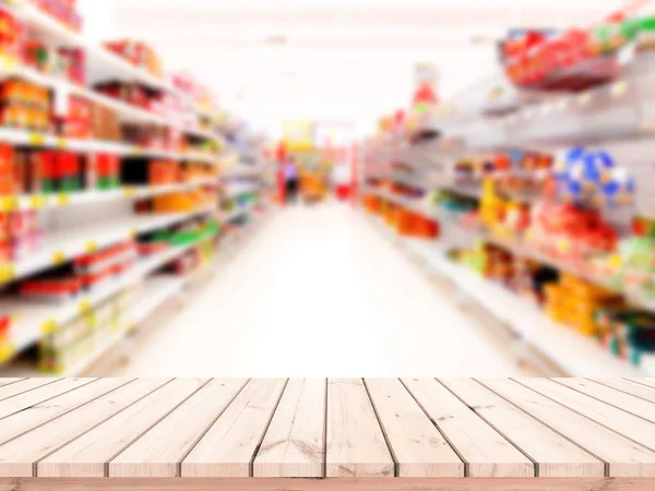 Pranchas Madeira Com Fundo Embaçado Abstrato Supermercado — Fotografia de Stock