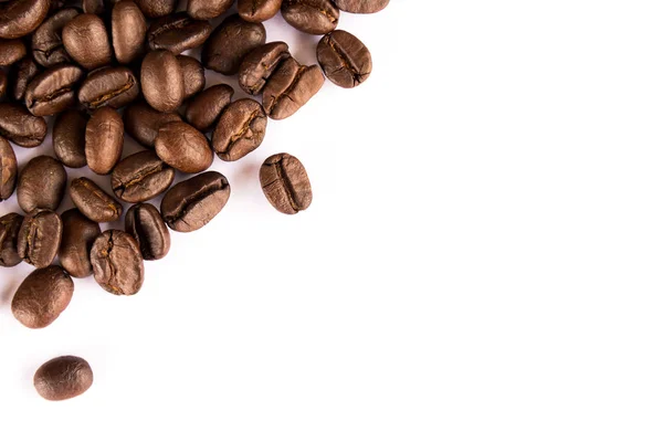 Top View Gebrande Koffiebonen Geïsoleerd Witte Achtergrond — Stockfoto