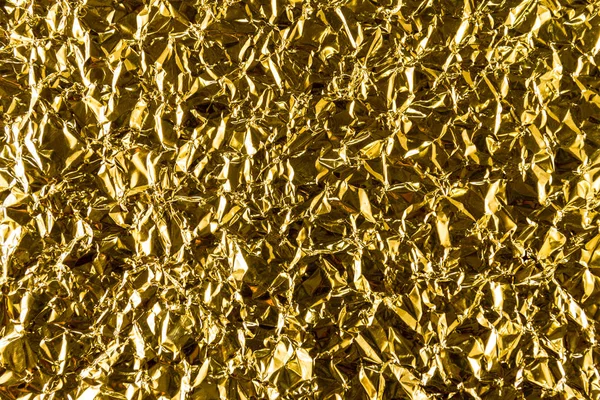 Rugas Douradas Folha Papel Folha Brilhante Fundo Espaço Cópia — Fotografia de Stock