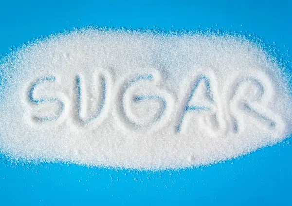 Weißer Zucker Sand Auf Blauem Hintergrund — Stockfoto
