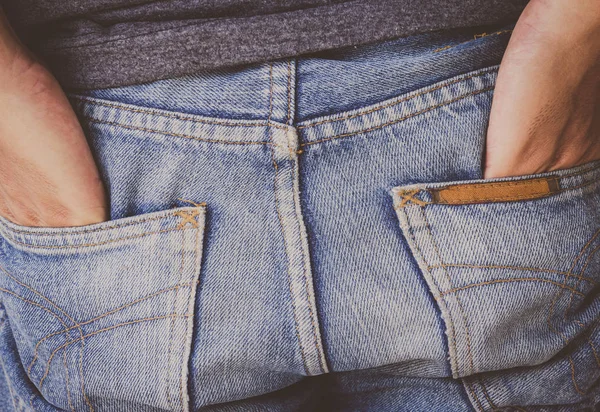 Close Back View Person Wearing Denim Jeans Buttocks — Stock Photo, Image