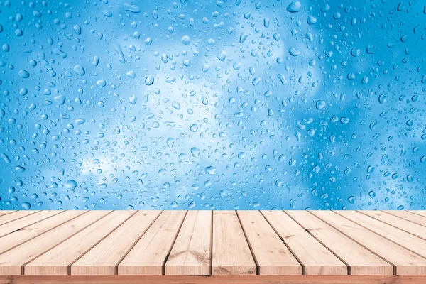 Wooden Planks Water Drops Glass Rain Drops — Stock Photo, Image