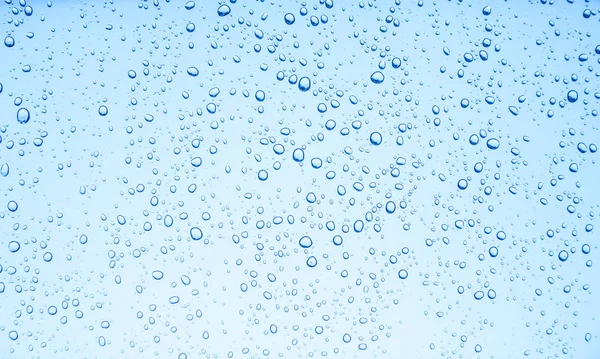 Azul Gotas Agua Sobre Vidrio Gotas Lluvia — Foto de Stock