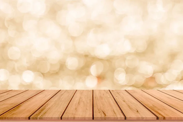 Golden Shiny Bokeh Abstract Background Wooden Planks Floor — Stock Photo, Image