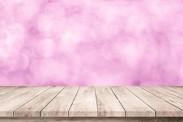 Pink Shiny Bokeh Abstract Background Wooden Planks Floor — Stock Photo, Image
