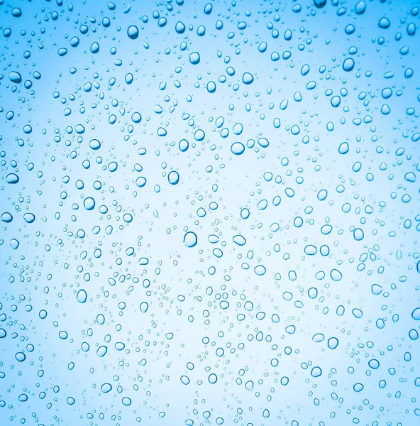 Azul Gotas Agua Sobre Vidrio Gotas Lluvia — Foto de Stock