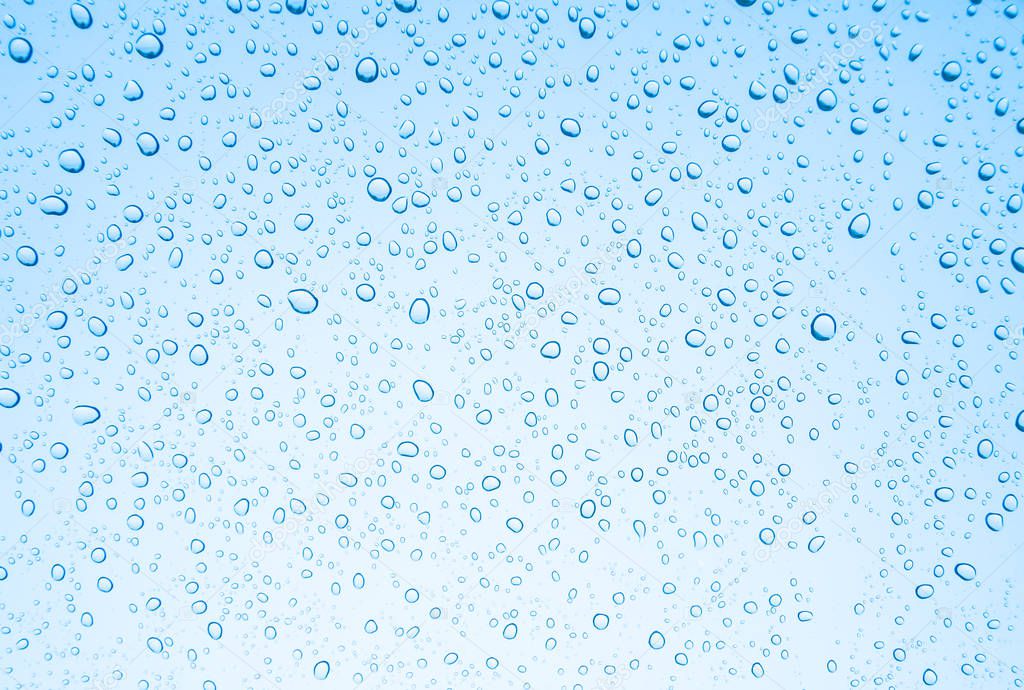 blue Water drops on glass, rain drops