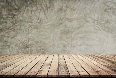 old wood plank floor with cement wall texture background  clipart