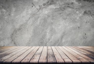 çimento duvar doku arka plan ile eski ahşap tahta zemin 