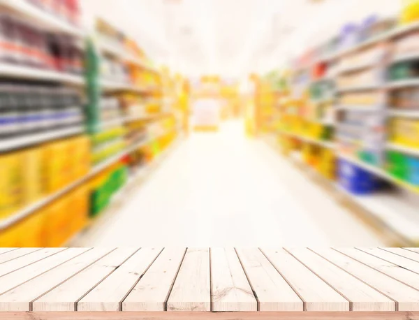 Madeira Pranchas Chão Com Supermercado Desfocado Fundo — Fotografia de Stock