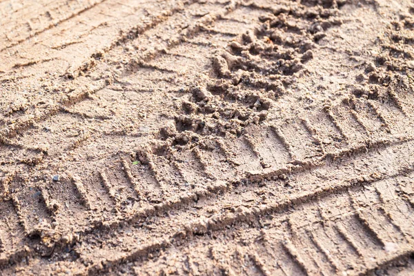 Motorcycle Tire Track Print Sand Mud Selective Focus — Stock Photo, Image